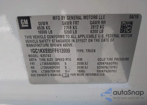 2015 Chevrolet Silverado 2500Hd High Country z USA, uszkodzony, nr VIN 1GC1KXE85FF613999